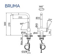 MEDIDAS MONOMANDO COCINA INOX BRUMA